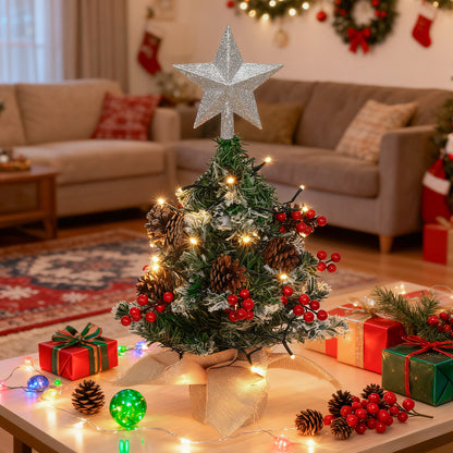 Mini Pre Lit Tabletop Artificial DIY Christmas Tree with Star Topper