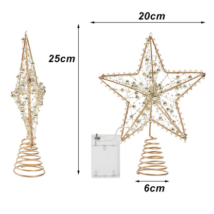 Modern Metal Pre-Lit Star Christmas Tree Topper with Beads