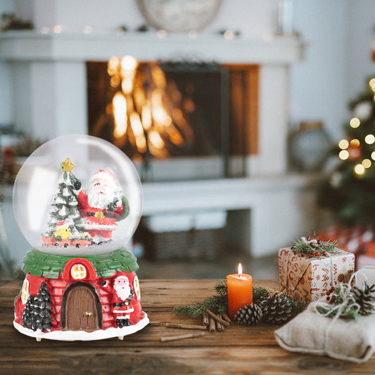 Santa Claus Snow Ball Gift Music Box Christmas Glass Ornament