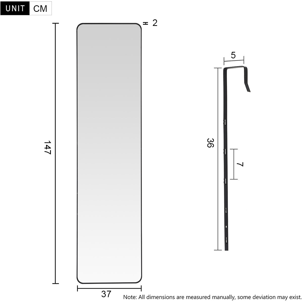Full Length Mirror Rounded Corners Door Hanging