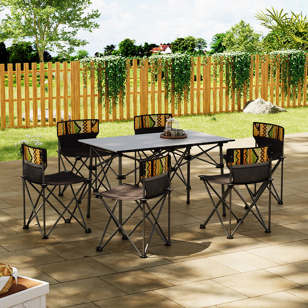 Portable Outdoor Camping Set with Foldable Table and 6 Chairs