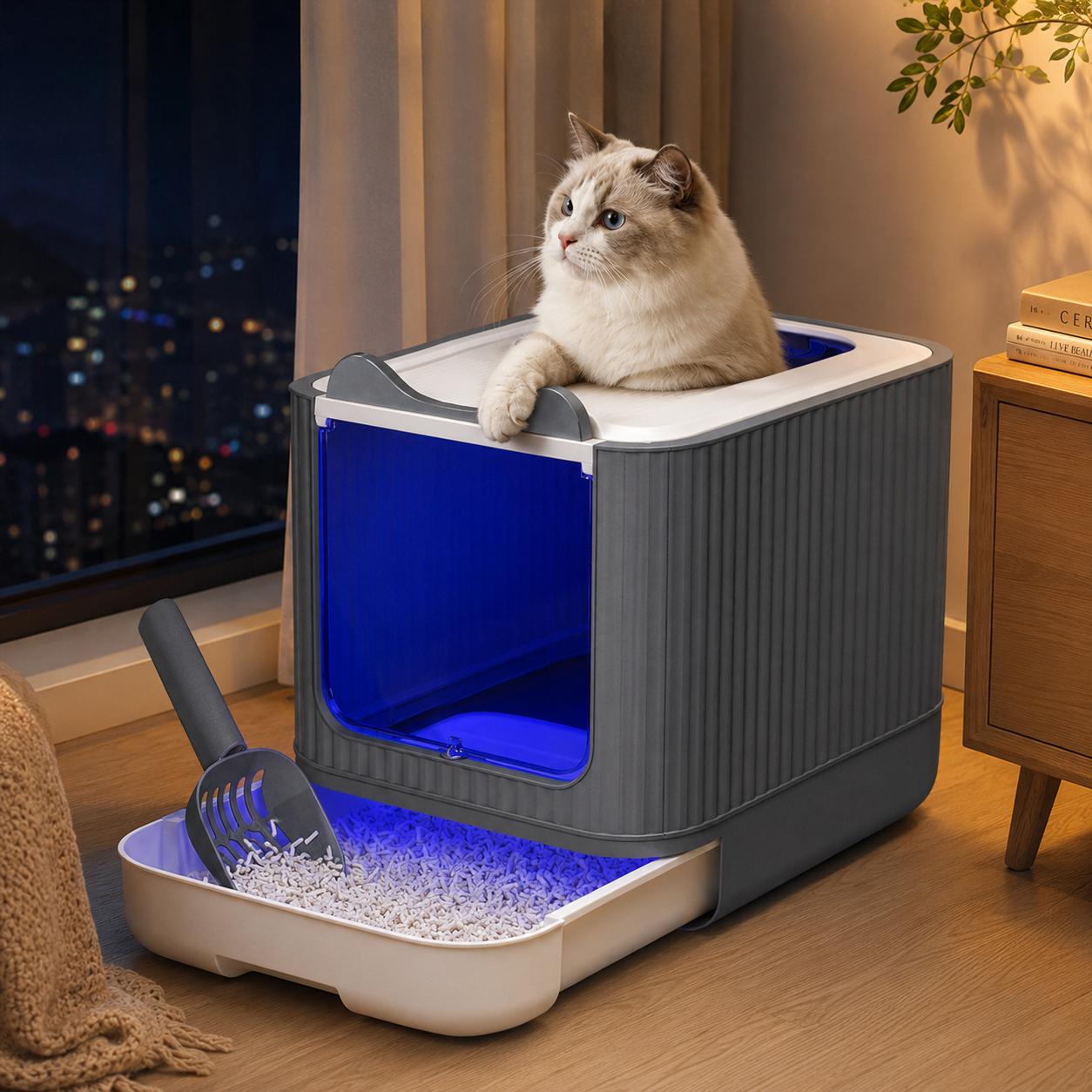 Large Enclosed Cat Litter Box with UV Sterilizer Lamp