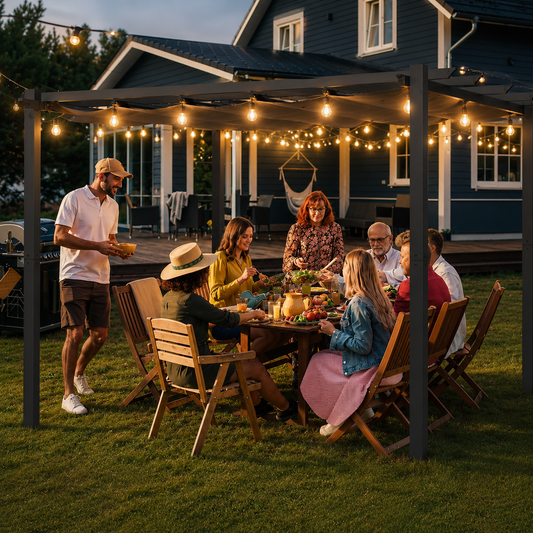 Aluminum Framed Garden Pergola with Retractable Canopy