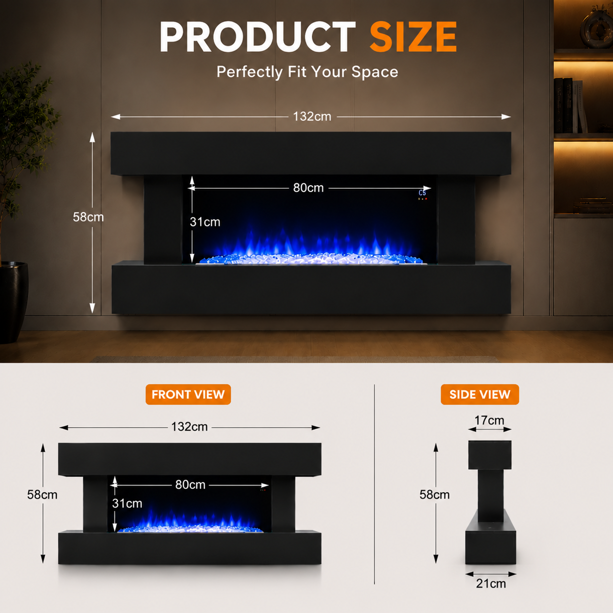52 Inch Wall-Mounted & Freestanding Electric Fire Suite with Remote Control