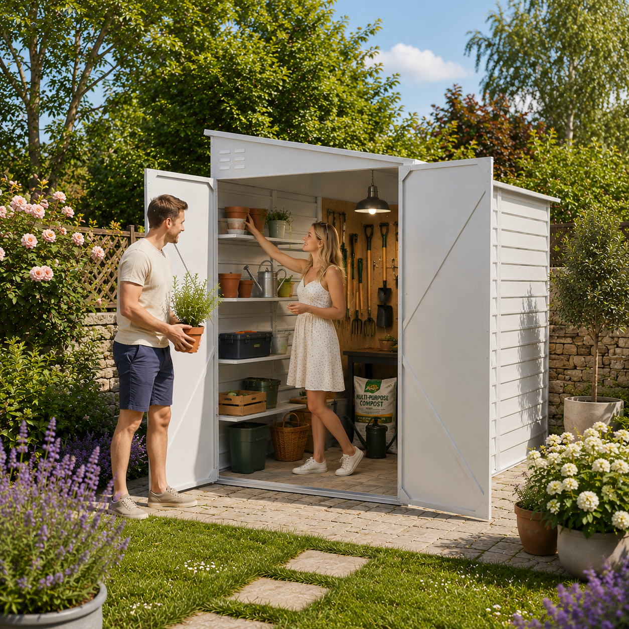 4.6x9FT Wide Outdoor Lockable Steel Storage Shed