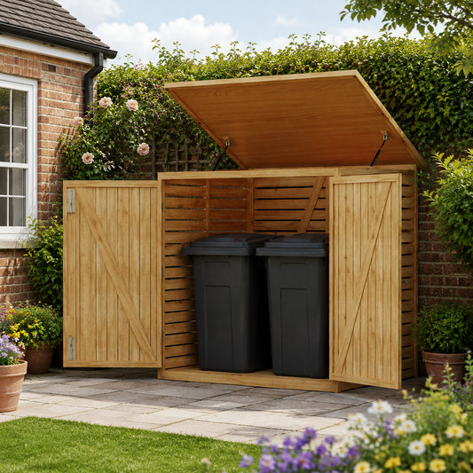 Outdoor Wood Trash Bin Storage Shed