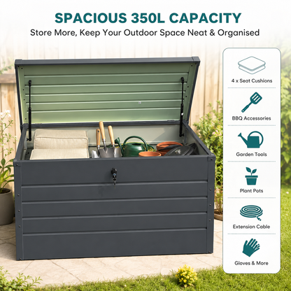 350L Metal Lockable Garden Storage Box Patio Waterproof Box