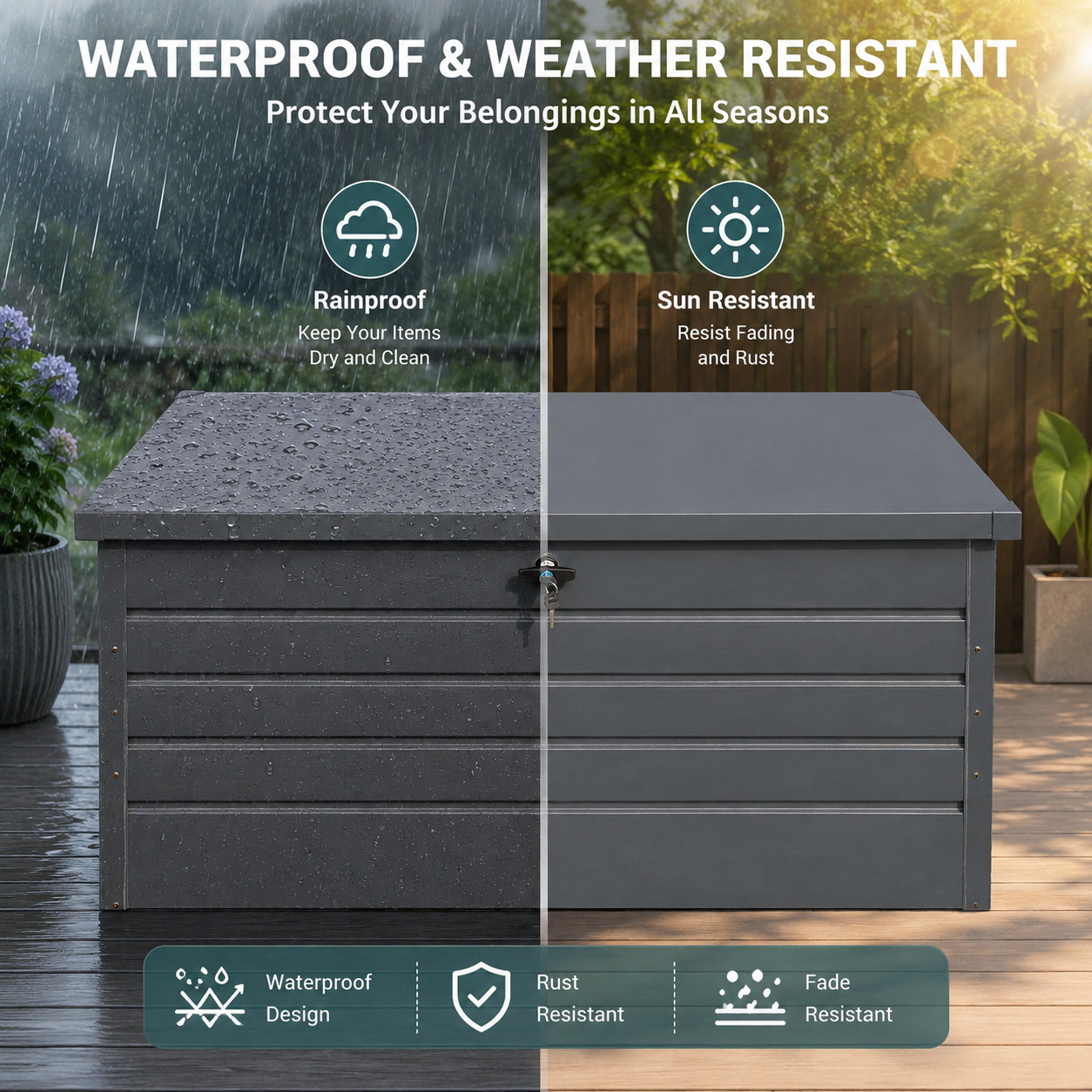 350L Metal Lockable Garden Storage Box Patio Waterproof Box
