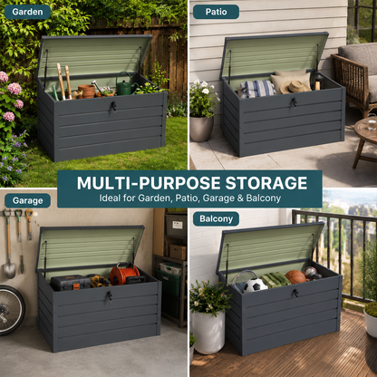 350L Metal Lockable Garden Storage Box Patio Waterproof Box