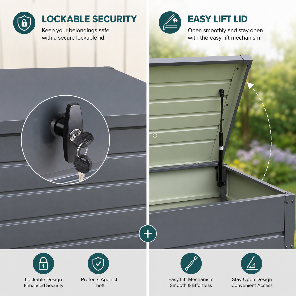 350L Metal Lockable Garden Storage Box Patio Waterproof Box