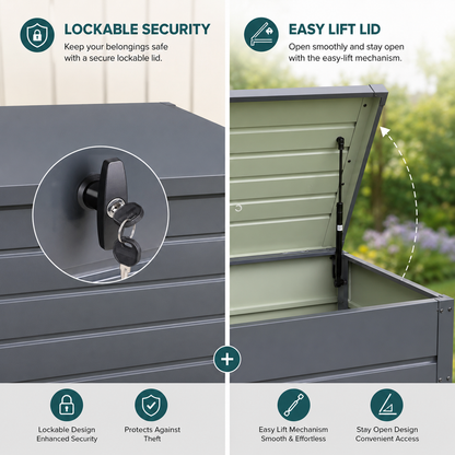 350L Metal Lockable Garden Storage Box Patio Waterproof Box