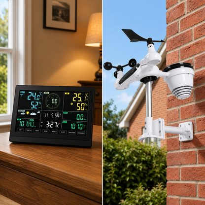 Wifi Colour Digital Weather Station with 7-in-1 Solar-Powered Outdoor Sensor
