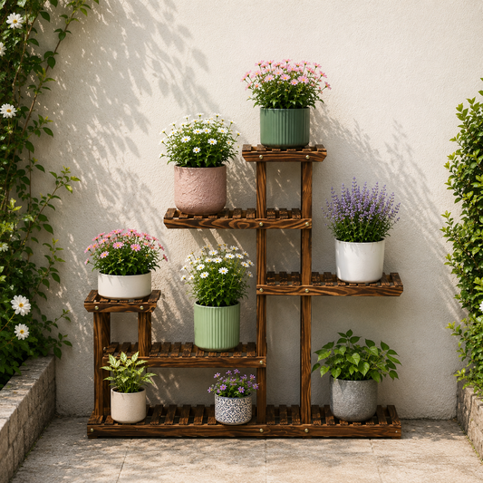 Rustic Large Multi-Tiered Wooden Plant Stand