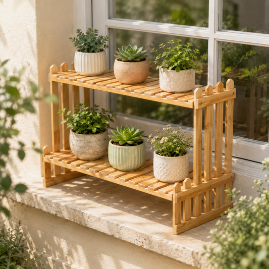 2 Tier Decorative Tabletop Wood Plant Stand Display Shelf