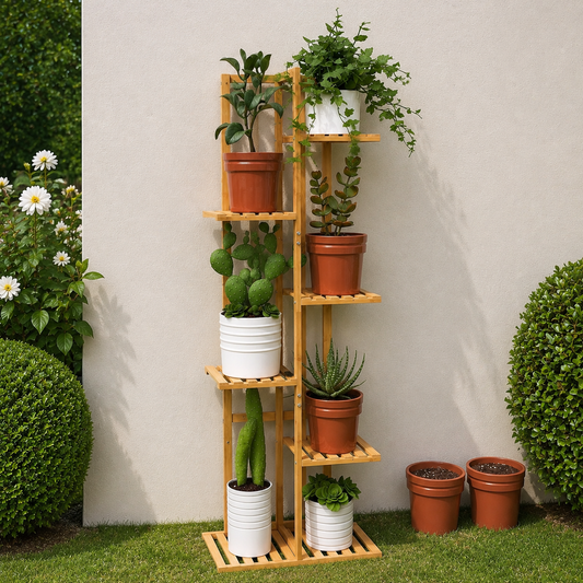 Rustic Wooden Multi-Tiered Potted Plant Stand