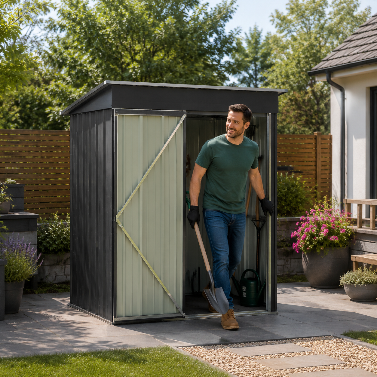 Steel Garden Tool Storage Shed with Gabled Roof Top