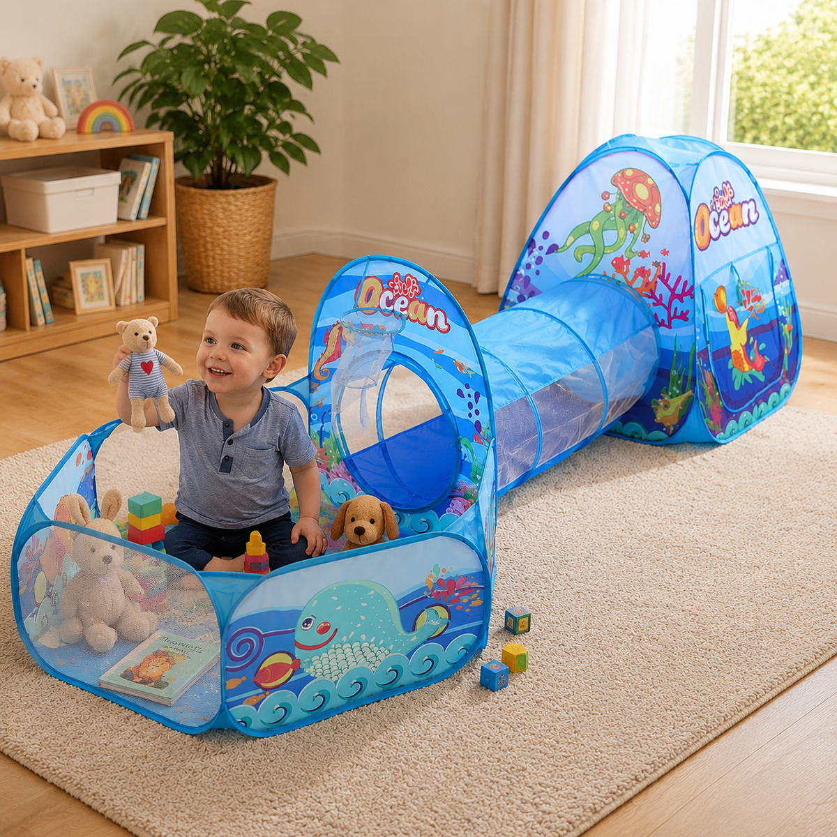 3 1 Pop Up Play Tent Set Toddlers Tunnel Playhouse