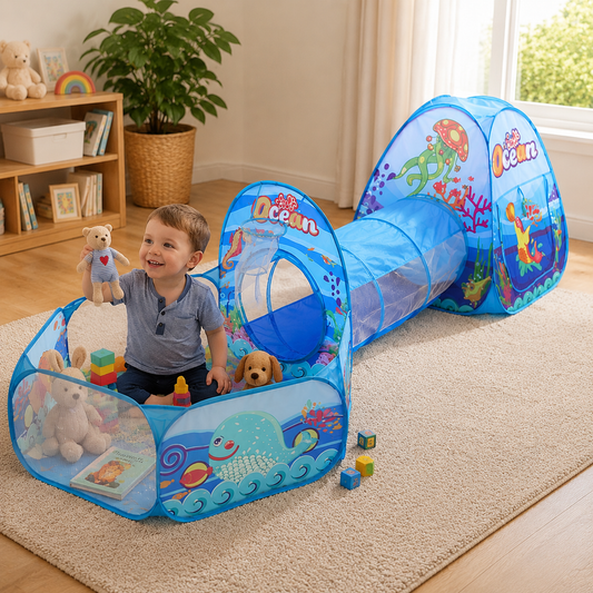 3-in-1 Kids Pop Up Play Tent Set Toddlers Tunnel Playhouse
