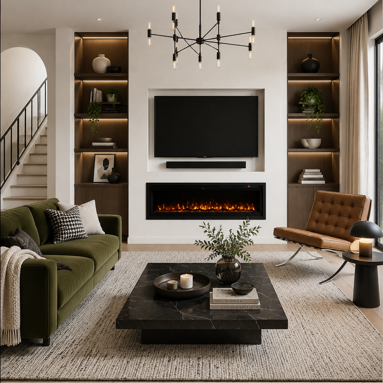 40/50/60 Inch Wall Mounted Electric LED Fireplace Fire Heater