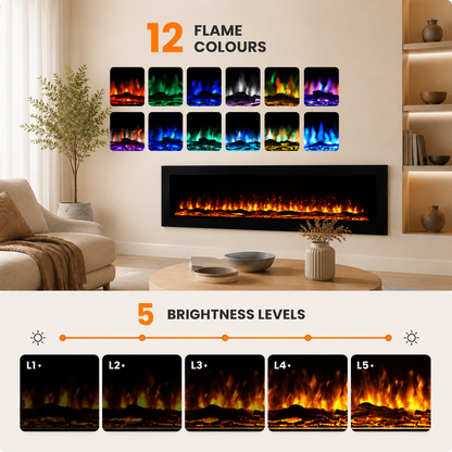 40/50/60 Inch Wall Mounted Electric LED Fireplace Fire Heater