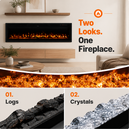 40/50/60 Inch Wall Mounted Electric LED Fireplace Fire Heater