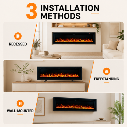 40/50/60 Inch Wall Mounted Electric LED Fireplace Fire Heater