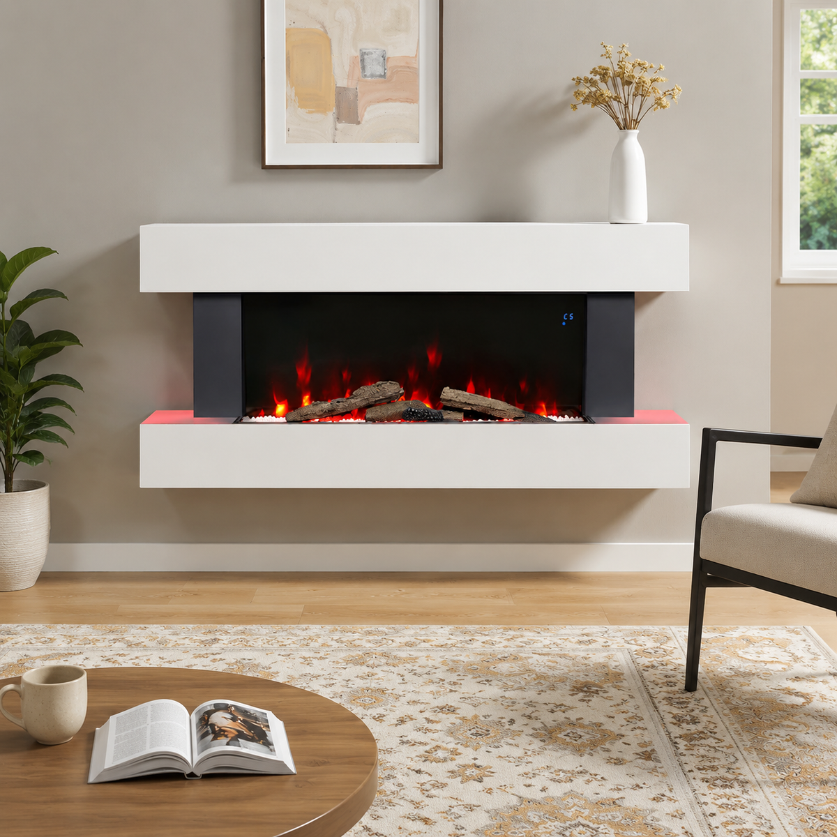 52 Inch Wall Mounted Electric Fire Mantel & Remote Control