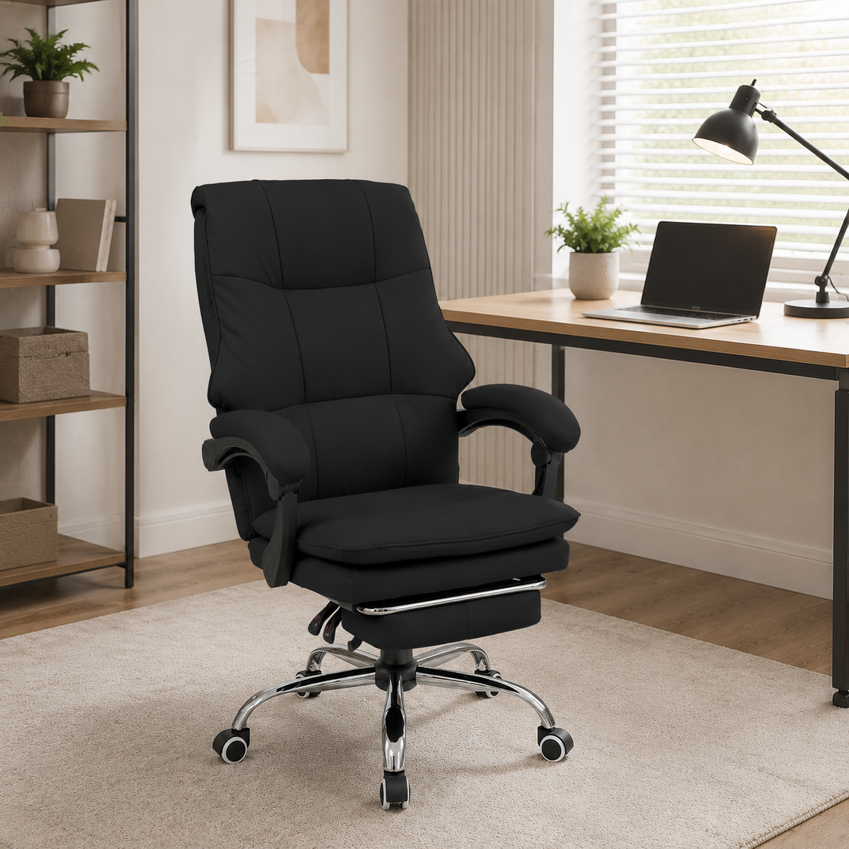 Height-Adjustable Ergonomic Reclining Office Chair with Footrest
