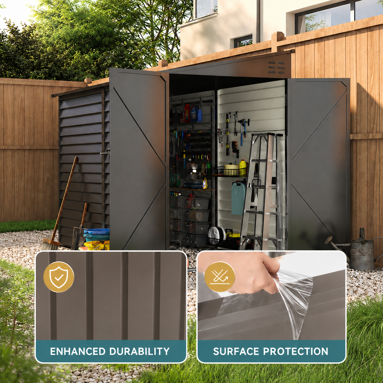 4.6x9FT Wide Outdoor Lockable Steel Storage Shed
