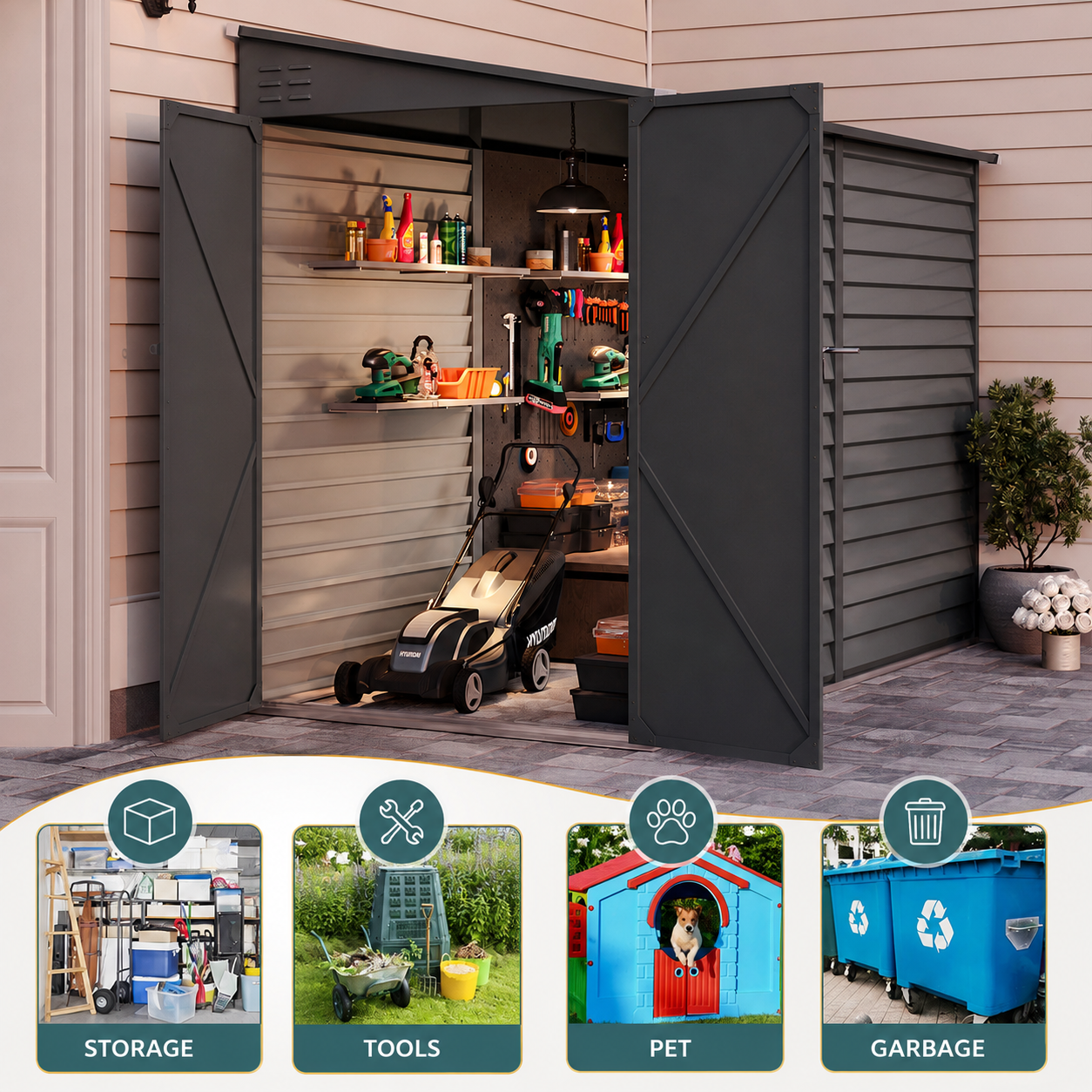 4.6x9FT Wide Outdoor Lockable Steel Storage Shed