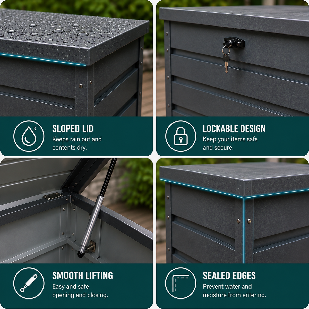 600L Metal Lockable Waterproof Garden Storage Box