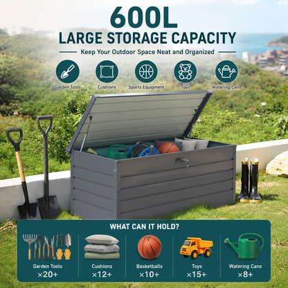 600L Metal Lockable Waterproof Garden Storage Box