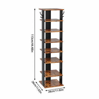 Natural Wood 8-Tier Shoe Rack for Entryway