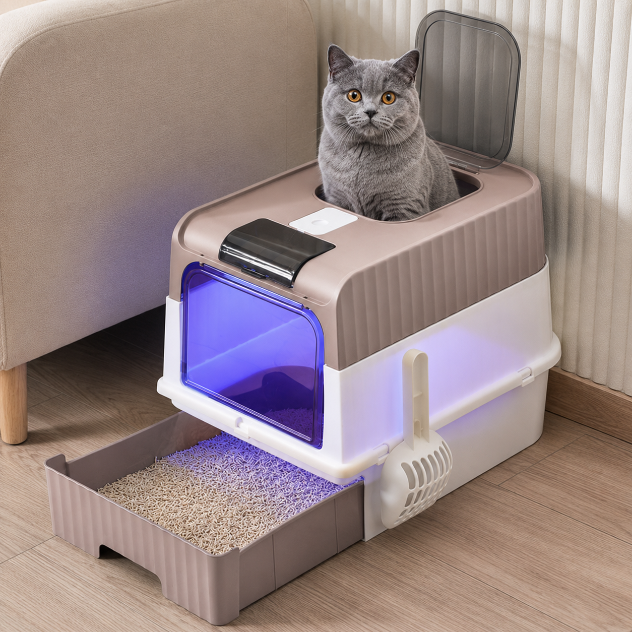 Fully Enclosed Cat Litter Box with UV Sterilization