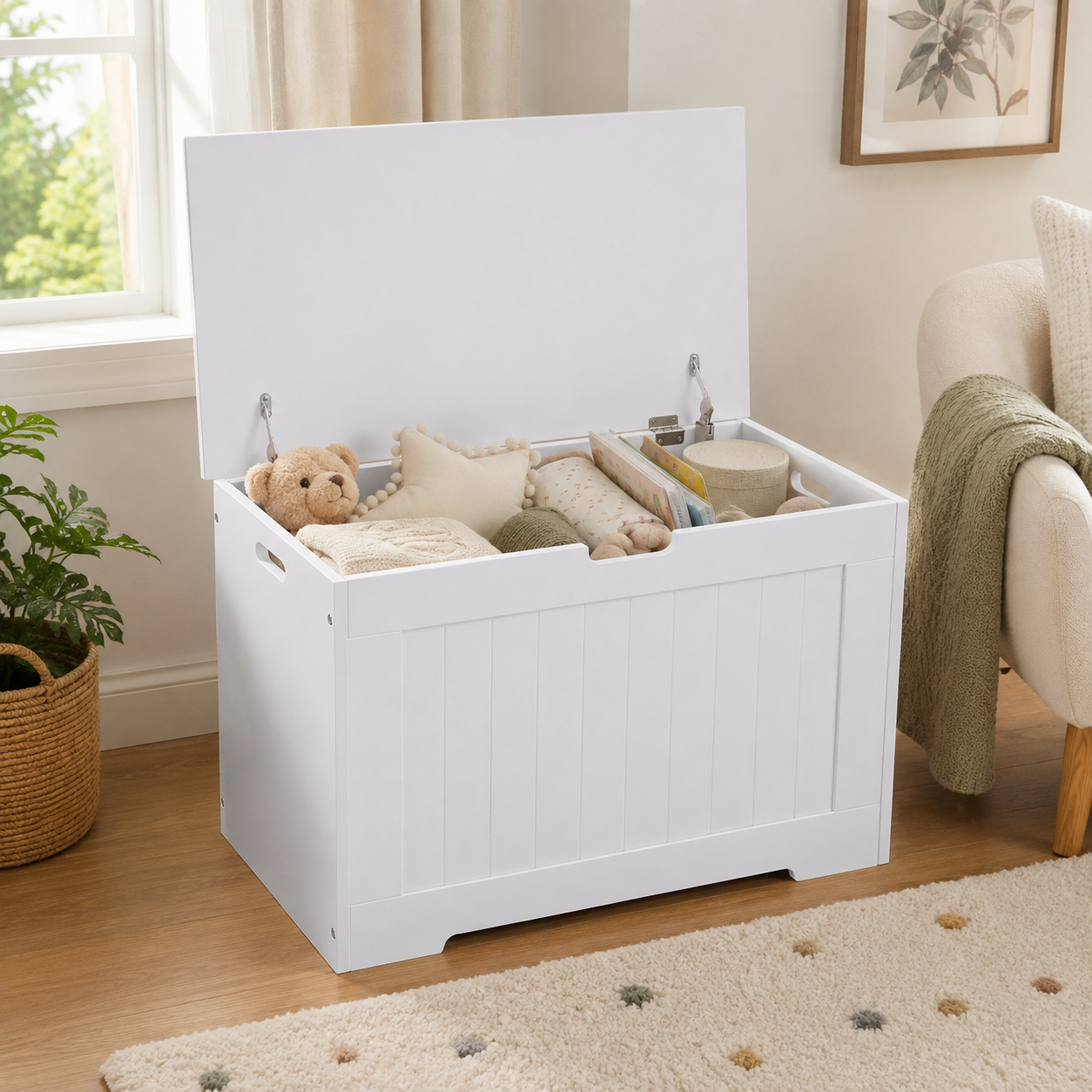 White Wooden Storage Chest Organiser Box