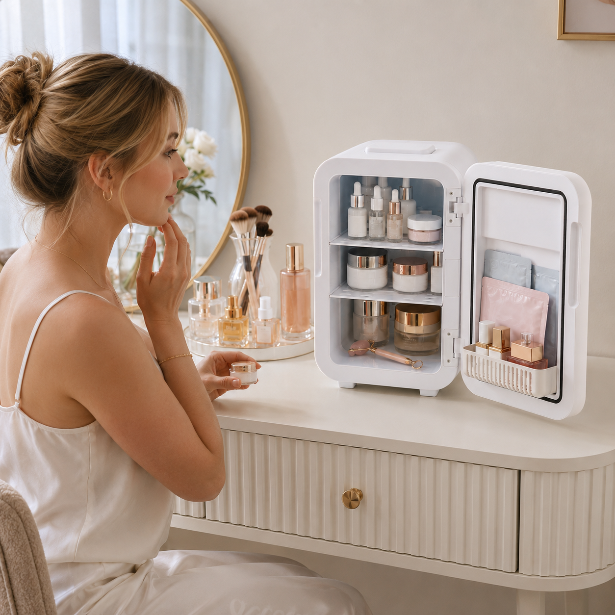 16L Dual-Use Mini Refrigerator with Glass Door