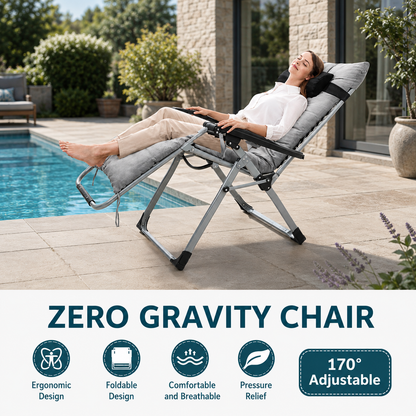 Zero Gravity Foldable Lounge Chair with Headrest & Cup Holder