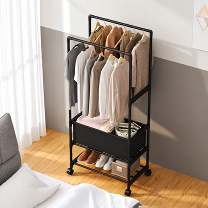 Double Rod Metal Clothes Rack on Wheels