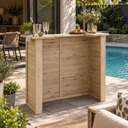 125cm Rustic Wooden Home Bar with Pine Countertop