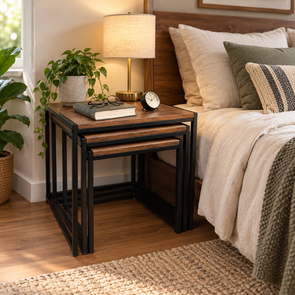 Set of 3 Industrial Square Nesting Side & Coffee Tables