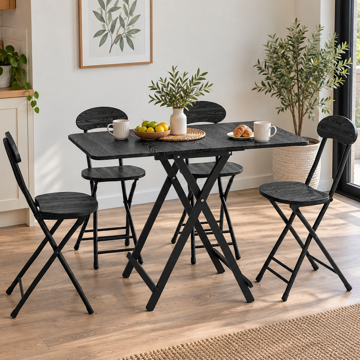 Compact Wooden Folding Chair with Metal Legs Set of 4