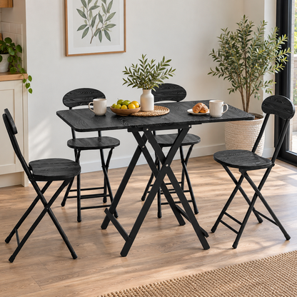 Compact Wooden Folding Chair with Metal Legs Set of 4