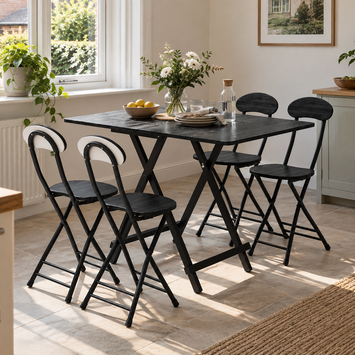 Compact Wooden Folding Chair with Metal Legs Set of 4