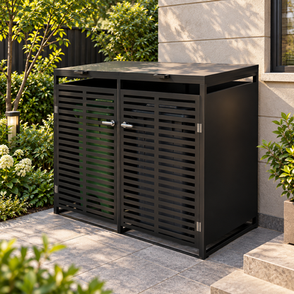 2-Bin Metal Wheelie Bin Storage Shed with Lockable Doors