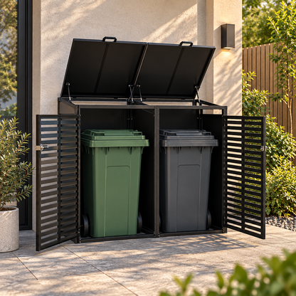 2-Bin Metal Wheelie Bin Storage Shed with Lockable Doors