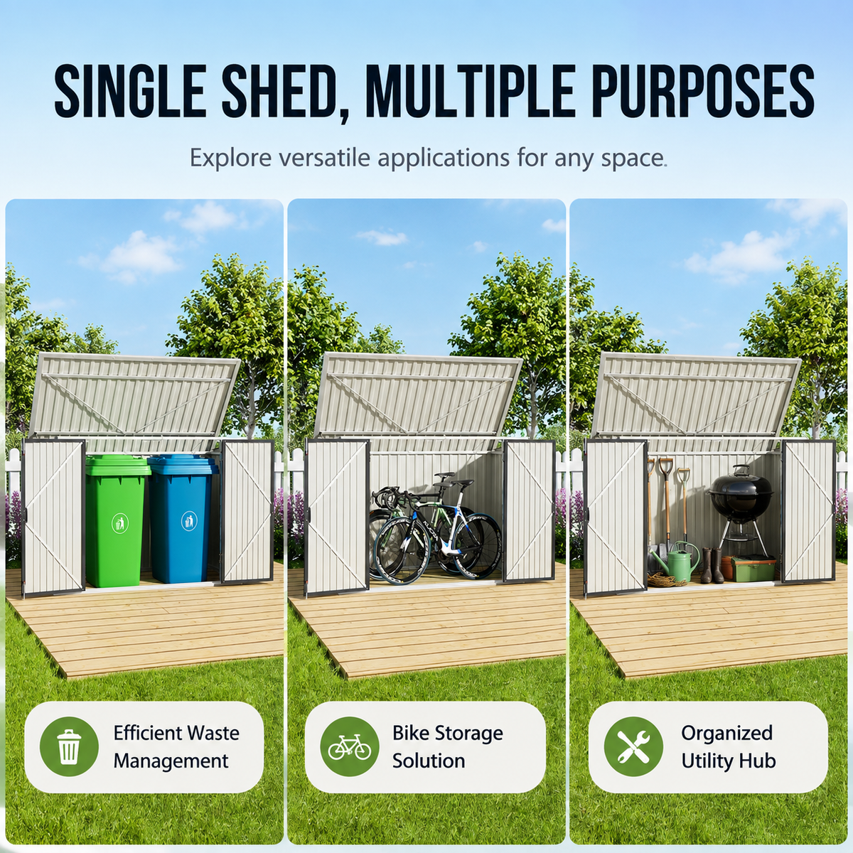 Black/Green/Grey Steel Lockable Garden Bicycle Storage Shed
