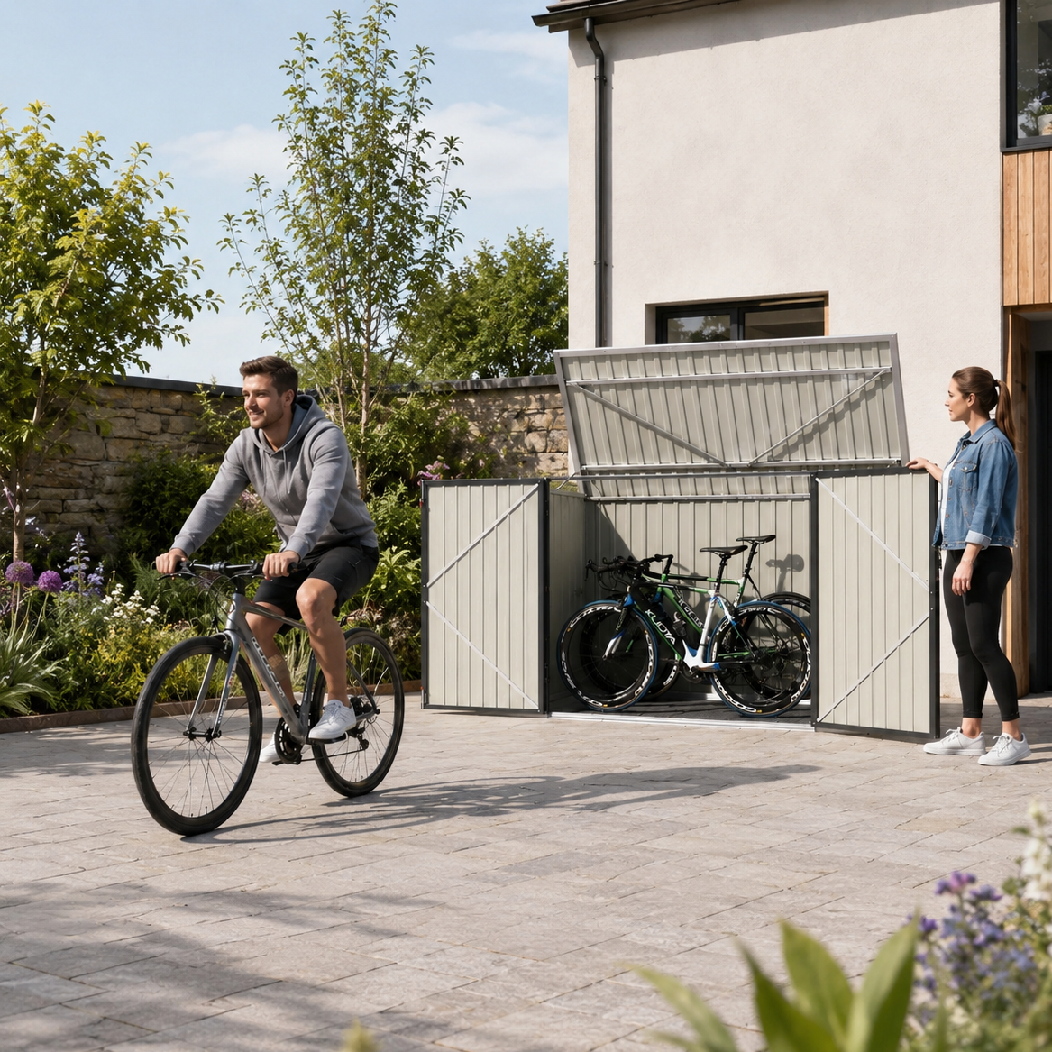 Black/Green/Grey Steel Lockable Garden Bicycle Storage Shed