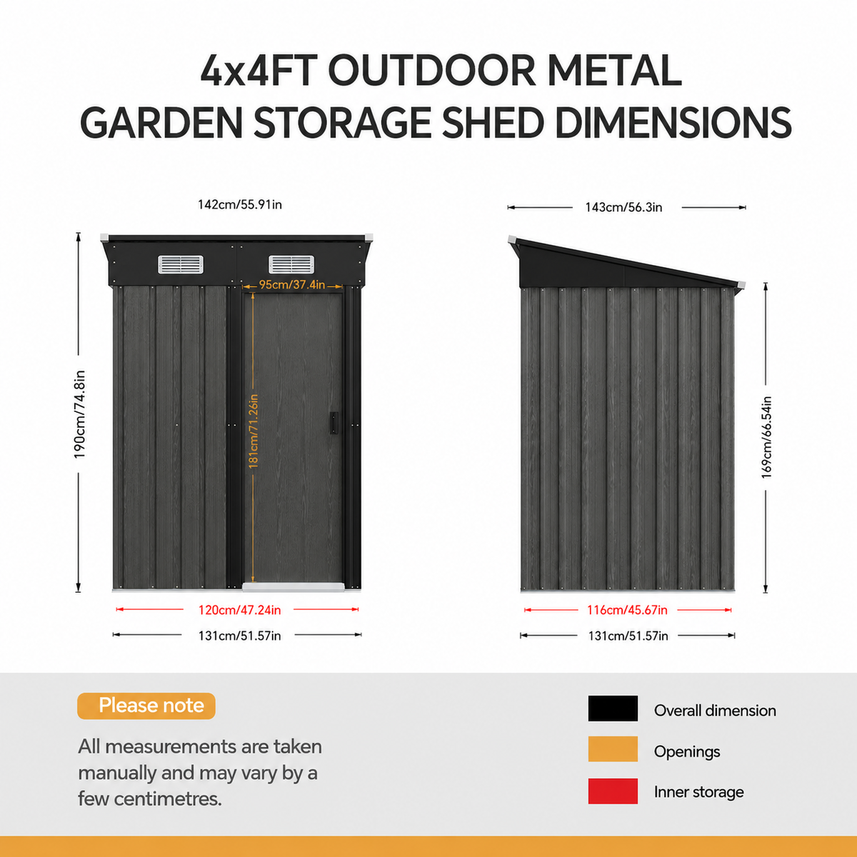 4 x 4 ft Metal Garden Storage Shed with Pent Roof
