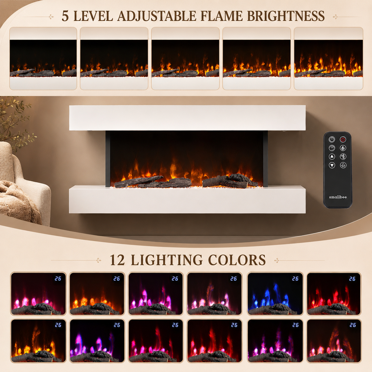 52inch Wall Mounted Electric Fireplace with Remote Control