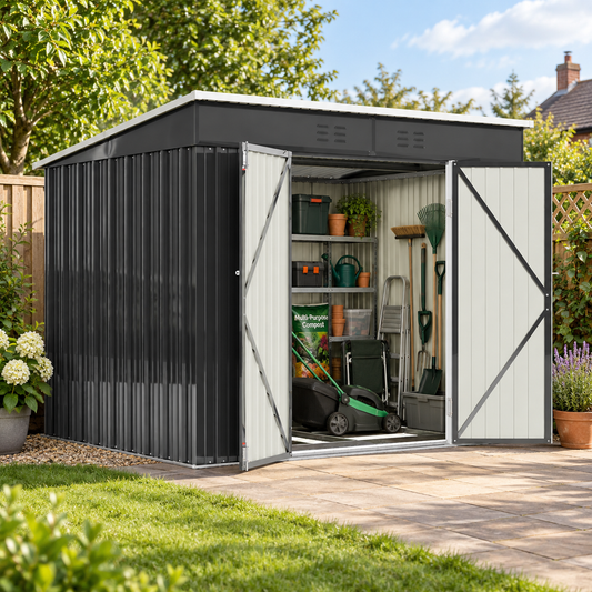 8 x 6 ft Metal Garden Storage Shed with Foundation Base